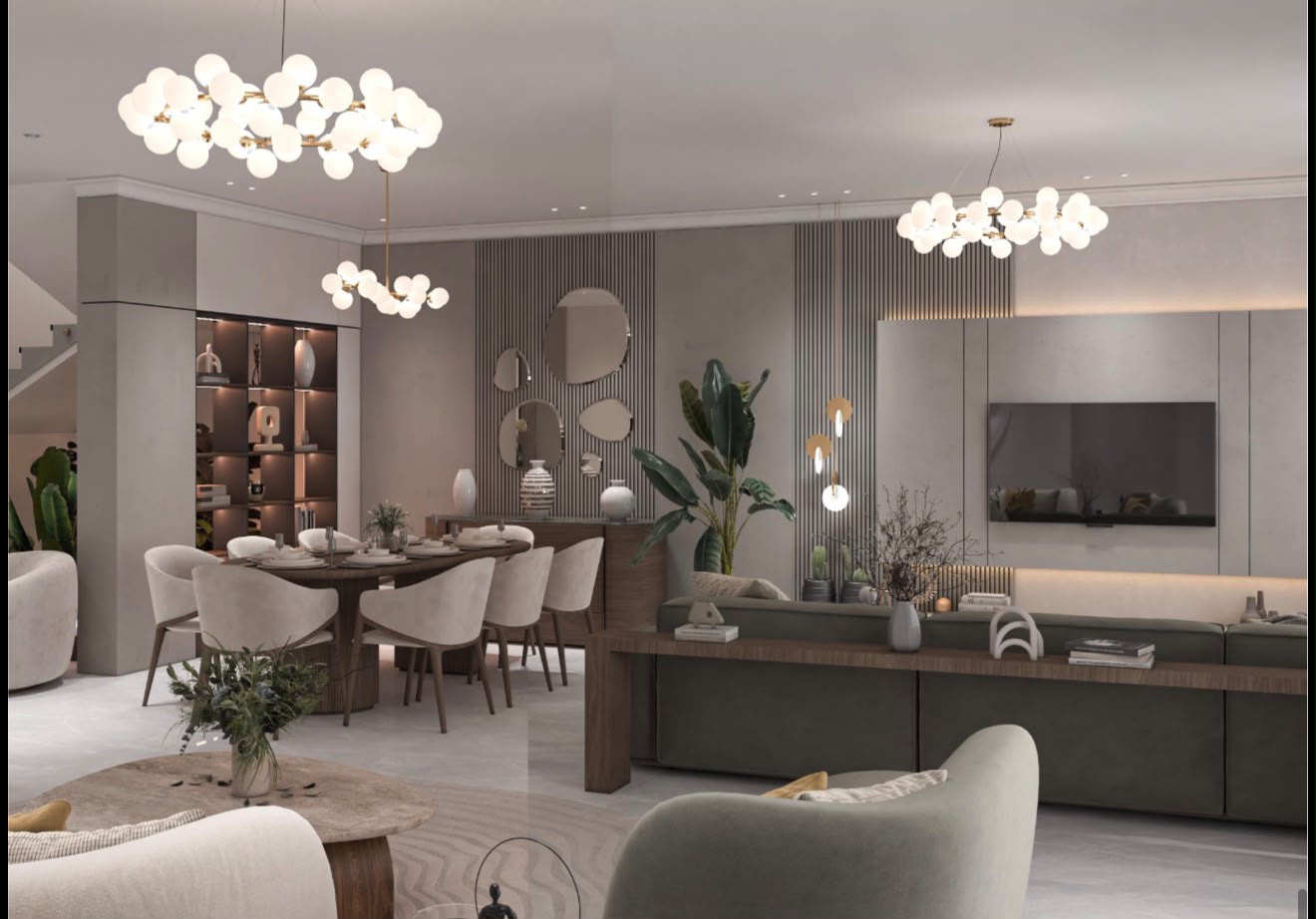 Living room with bubble chandeliers