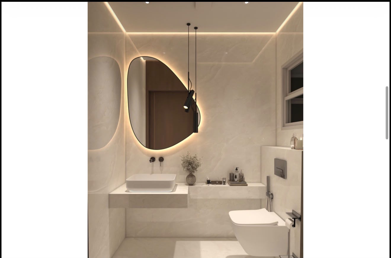 Bathroom with backlit organic mirror